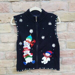 Black Cute Snowmen Christmas Mercer Street Studio Vest